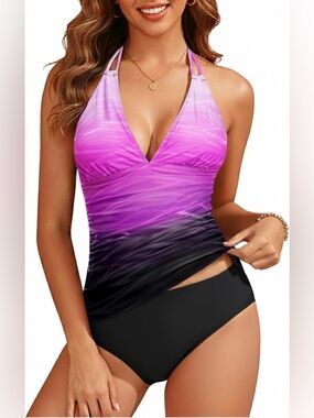 Women’s Two Piece Swimsuits Tummy Control XX-Large  Size Suit Halter V Neck